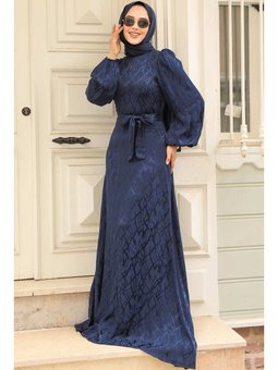 Desenli Lacivert Abiye Elbise 23272l
