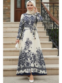 Desenli Lacivert Elbise 24086l