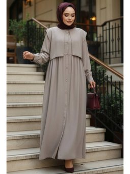 Düğmeli Bej Ferace 26441bej