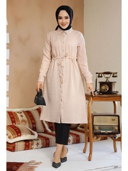 Düğmeli Bej Tunik 10177bej