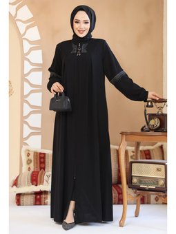 Fermuarlı Siyah Abaya 45299s