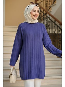 Fitilli İndigo Mavisi Triko Kazak Tunik 8844ım