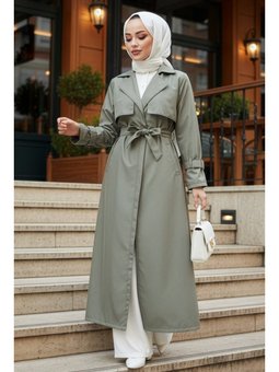 Kemerli Açık Haki Trençkot 10700ahk