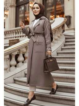 Kemerli Koyu Vizon Trençkot 10701kv