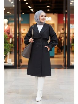 Kemerli Siyah Trençkot 26421s