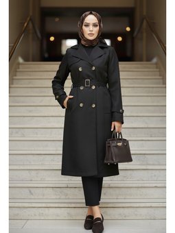 Kemerli Siyah Trençkot 60500s