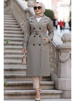 Tokalı Kemerli Açık Haki Trençkot 26412ahk