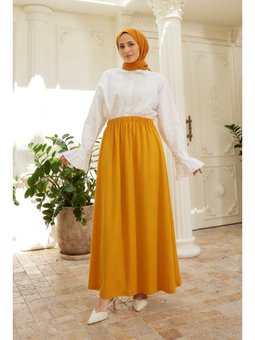 Ancelina Lastikli Etek Hardal
