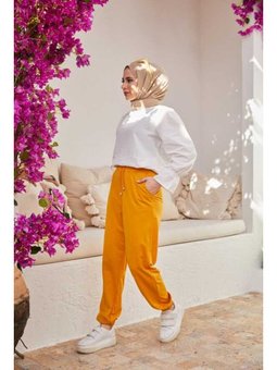 Ancelina Lastikli Pantolon Hardal