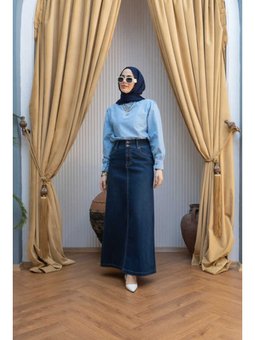 Denim Klasik Etek Lacivert
