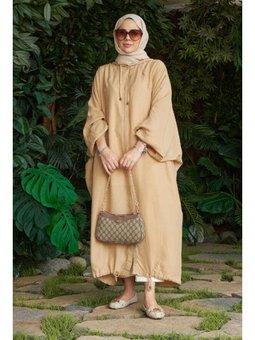 Denim Parça Boya Yarasa Tunik Bej