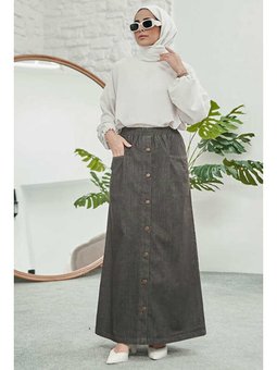 Düğmeli Pileli Etek Koyu Gri