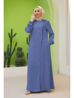 Krep Yan Fermuarlı Ferace İndigo