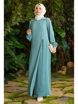 Krep Yan Fermuarlı Ferace Mint Yeşili