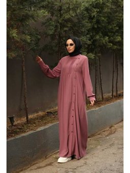 Krep Yandan Düğmeli Ferace Gül Kurusu