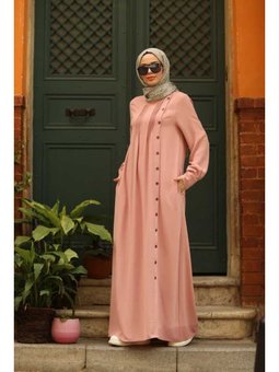 Krep Yandan Düğmeli Ferace Pudra