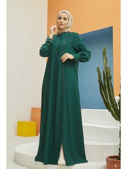 Krep Yandan Düğmeli Ferace Zümrüt Yeşili
