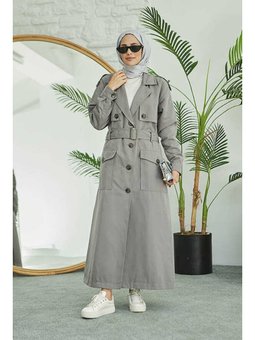 Kuşaklı Trençkot Gri