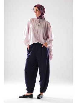 2281_ Beli Lastikli Cepli Harem Şalvar Pantolon – Rahat Kalıp Günlük Alt Giyim
