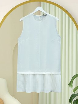 Beyaz Eteği Pliseli Sıfır Kol Modal İçlik