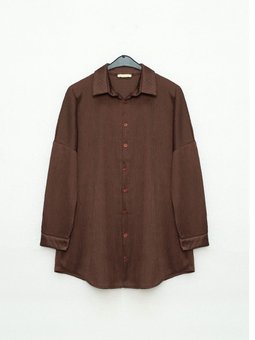 Boydan Düğmeli Jakarlı Oversize K. Kahve Gömlek