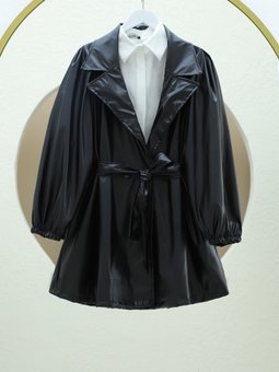 Çift Cepli Düğmeli Kolu Lastikli Deri Siyah Kap