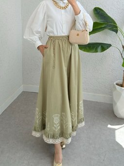 Dantel İşlemeli Beli Lastikli Çağla Y. Etek