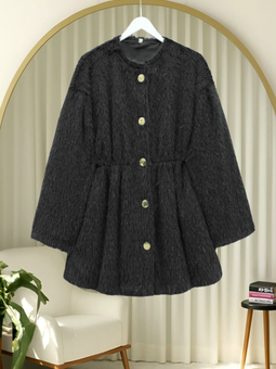 İçi Astarlı Beli Büzgülü Kürklü Siyah Ceket