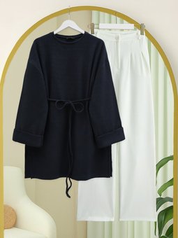 Kolu Katlı Beli Bağlamalı Yırtmaçlı Selanik Laci Tunik