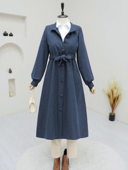 Laci Belden Bağlamalı Top Düğmeli Kaşe Kaban