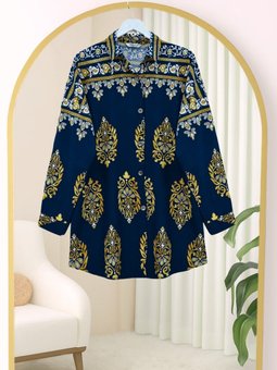 Oval Kesim Boydan Düğmeli Viskon Laci Tunik