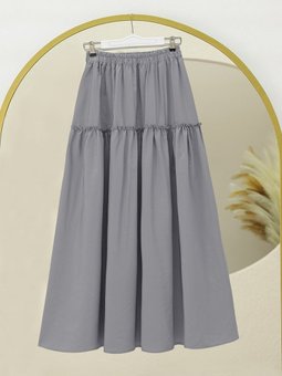 Parçalı Beli Lastikli Kraş Desen Paraşüt Gri Etek