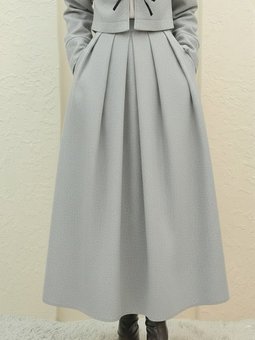 Pileli Fermuarlı Kaşe Açık Gri Etek
