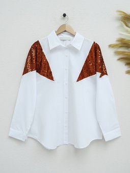 Pul Payet Detaylı Salaş Kiremit Gömlek