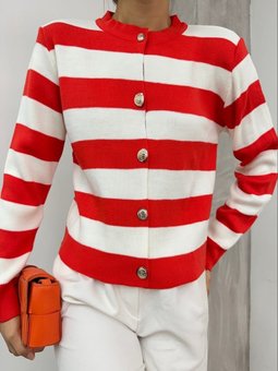 Ringelli Metal Düğmeli Kısa Nar Çiçeği Hırka