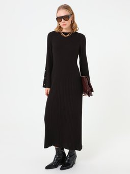 Kolu Düğme Detaylı Basic Yumuşak Tuşeli Triko Siyah Elbise