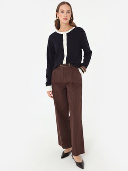 Kontras Detaylı Etek Üstü Triko Lacivert Hırka