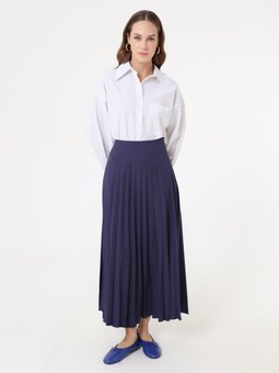 Krep Kumaşlı Piliseli Klasik Lacivert Etek