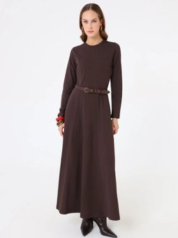 Kup Detaylı A Form Basic Kahverengi Elbise