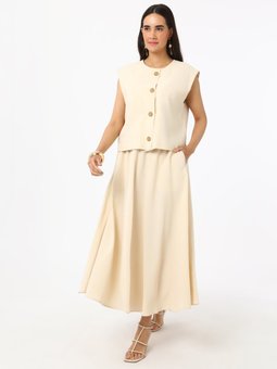 Modal Etek Yelek İkili Bej Takım