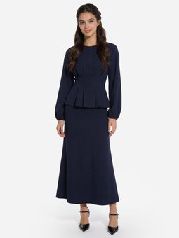 Pile Detaylı Tunik & Etek Lacivert Takım