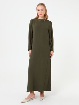 Yandan Bağlama Detaylı Haki Elbise