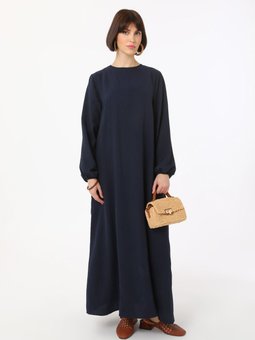 Yumuşak Tuşeli Lacivert Elbise