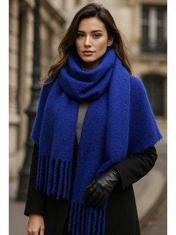 Püskül Detay Atkı Omuz Şalı 40x200 Cm 1295 Saks Şalsi Mavi Şal