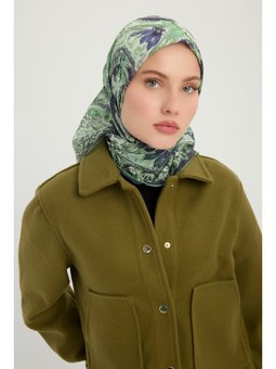 Çiçek Tahtı Yeşil Efilia Desenli 90x90 Cm Eşarp