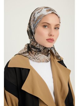 Kozmik Paisley Kahve Efilia Desenli 90x90 Cm Eşarp