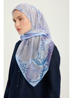 Mercan Bahçesi Lila Efilia Desenli 90x90 Cm Eşarp