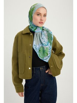 Mercan Bahçesi Mavi Efilia Desenli 90x90 Cm Eşarp