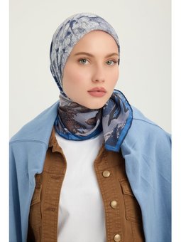 Sessiz Mevsimler Lacivert Efilia Desenli 90x90 Cm Eşarp