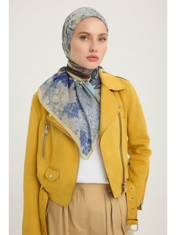 Sessiz Mevsimler Mavi Efilia Desenli 90x90 Cm Eşarp